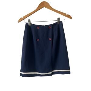 Talbots Petite Size 2 Navy Blue Faux Wrap Skirt White Trim Nautical Lined USA